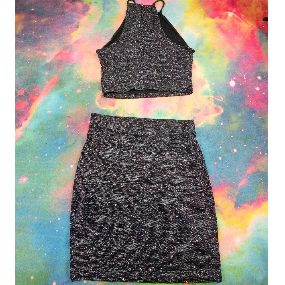 Sparkly Two Piece Set Top and Skirt Party Clubwear‎